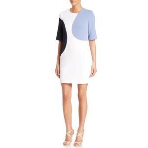 Aquilano Rimondi White and Blue Colorblock Sheath Dress